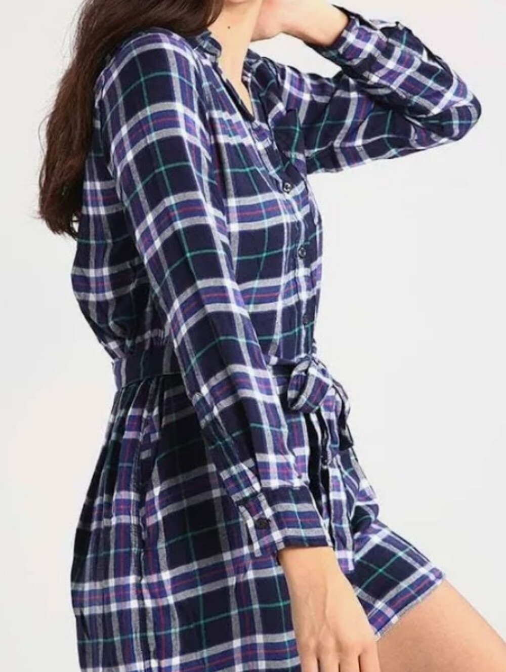GAP Blue Plaid Button-Up Cotton Shirt Dress